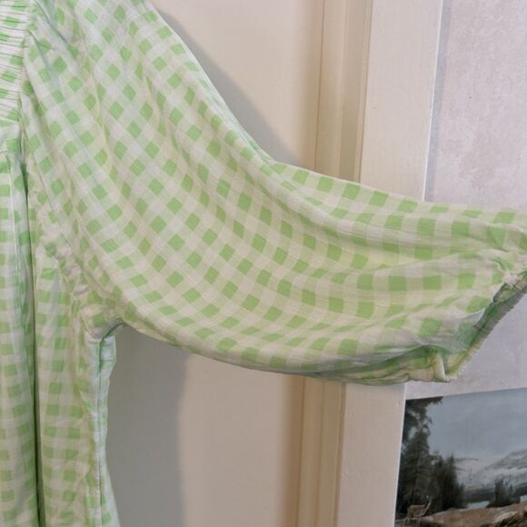 Torrid top 1 Fit & Flare Slub Button Up 3/4 Sleeve Green Gingham Cottagecore - Picture 9 of 9